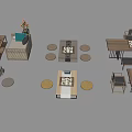 Modern Wooden Table And Chair Set With Round Mats For Home Interior