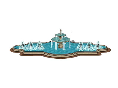 Elegant Multi Tiered Fountain With Surrounding Water Sprays And Decorative Base 3d model