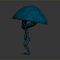 Blue Mushroom Head Game Movie Character With Large Eyes And Slender Body Design