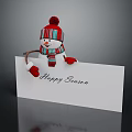 Snowman Sculpture Wearing Red Pom Pom Hat Striped Scarf Red Gloves Holding Happy Snowman Card