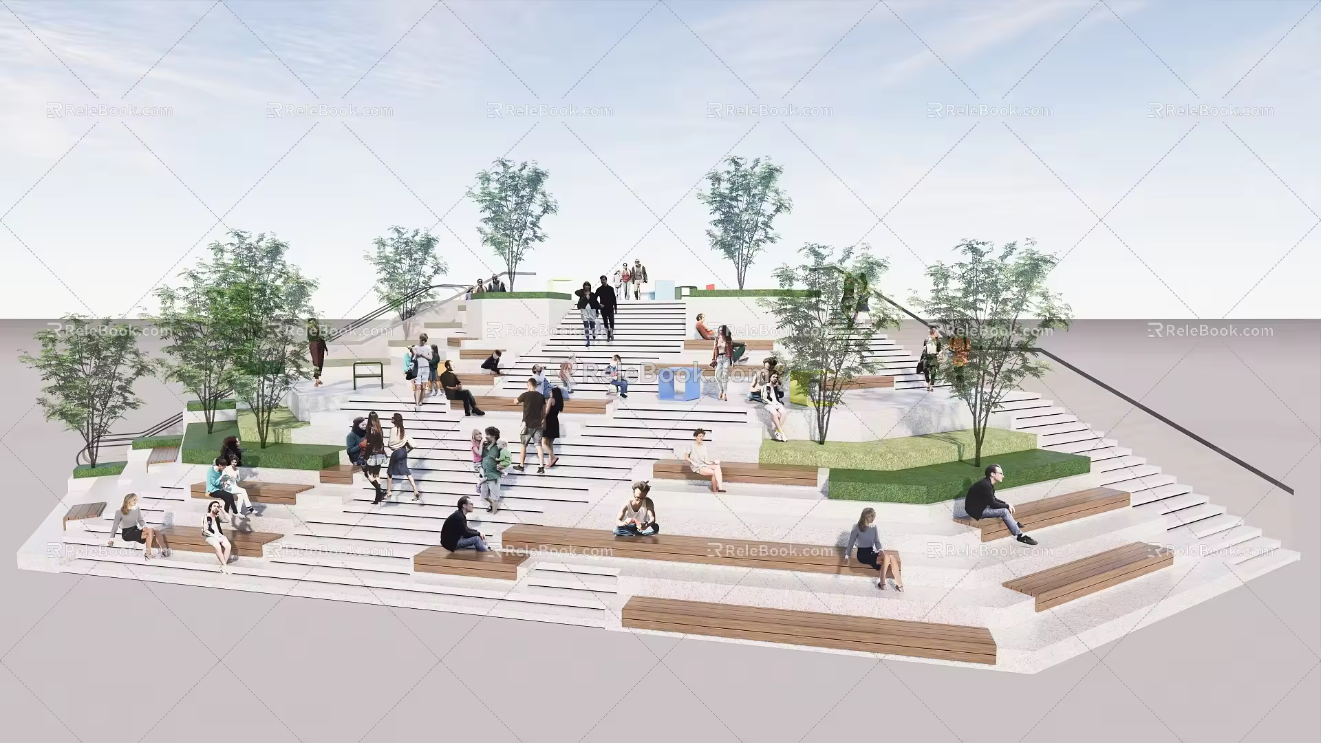 Modern Steps Step Landscape Tree Pool 3d model