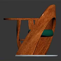Round Wooden Table Chair Set With Curved Backrest Green Seat Cushion Orange Accent Metal Legs