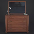 Traditional Wooden Dressing Table with Mirror Lamp Glasses and Multiple Drawers