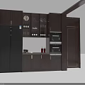 Modern Kitchen Interior Featuring Dark Wood Cabinets Refrigerator And Oven Storage