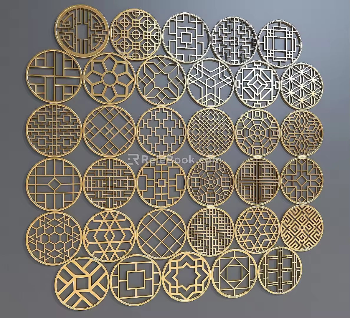 New Chinese Style Openwork Window Carved Decorative Wall Decoration 3d model