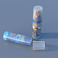Colorful Drawing Pencils Scattered with Open and Closed Transparent Cases on Blue Background