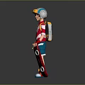 Teen Character In Colorful Helmet Red White Jacket With Blue Device And Red Skateboard