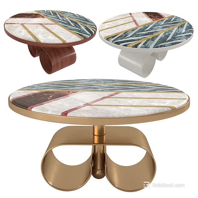 Modern Coffee Tables Featuring Marble Tops And Gold Metal Wooden Bases 3d model 