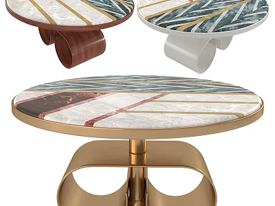 Modern Coffee Tables Featuring Marble Tops And Gold Metal Wooden Bases 3d model