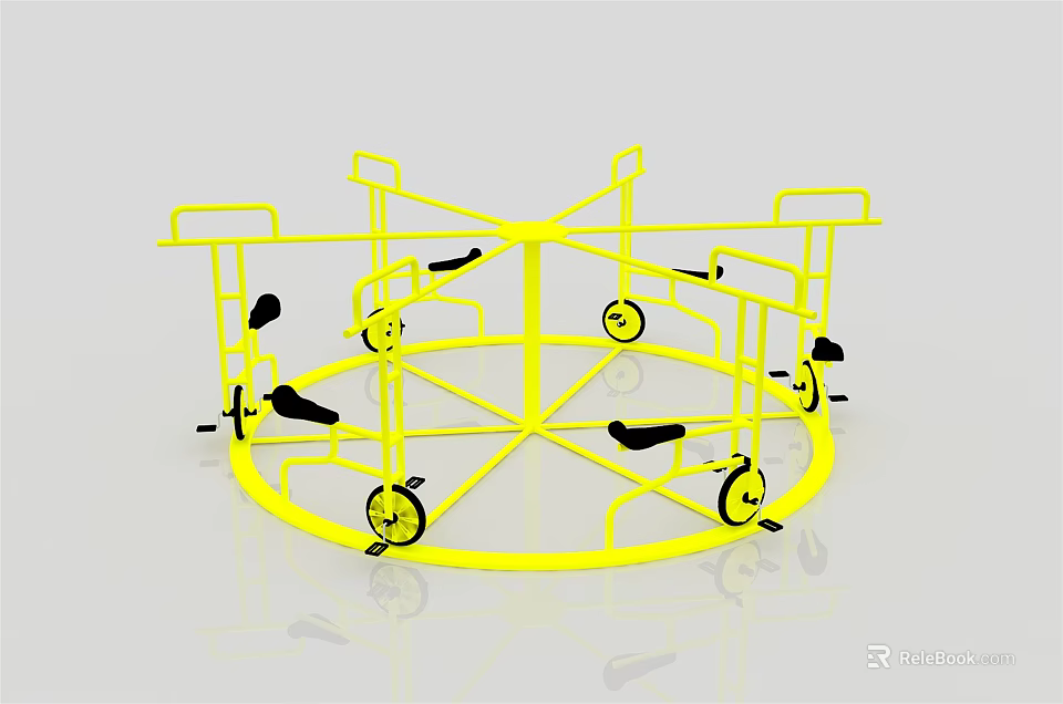 Yellow Circular Rotating Playground Equipment with Multiple Seats for Kids Outdoor Fun 3d model 