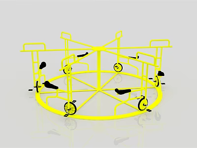 Yellow Circular Rotating Playground Equipment with Multiple Seats for Kids Outdoor Fun 3d model