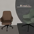 Modern Leather Armchairs Brown And Green Minotti With Swivel Wheels In Contemporary Room Setting