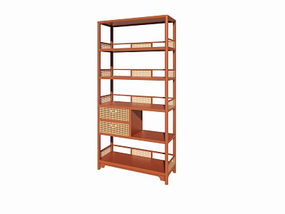 Wooden Storage Shelving Unit With Multiple Open Shelves And Drawers 3d model