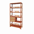 Wooden Storage Shelving Unit With Multiple Open Shelves And Drawers