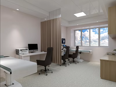 Modern Medical Examination Room Interior With White Examination Bed Black Chairs And Cabinets 3d model