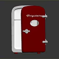 Red Vintage Frigidaire Refrigerator With Open Door White Trim Silver Handle And Round Window