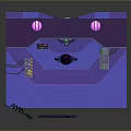 Futuristic Sci Fi Scene Design With Purple Blue Tones Green Column And Platforms
