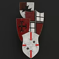 Medieval Weapon Shields Featuring Red White Black Cross Star And Checkerboard Patterns