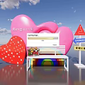 Photo Check In Spot With Pink Heart Red Star Heart Rainbow Bench And Flower Bouquet
