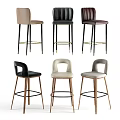 Modern Bar Stools With Metal Wooden Legs Beige Black Brown Upholstery Various Backrests