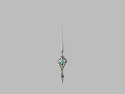 Elegant Silver Dagger With Blue Diamond Shaped Gemstone And Intricate Metal Design 3d model