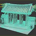 Traditional Chinese Entrance Gate Featuring Red Pillars Tile Roof Brick Walls And Green Plants