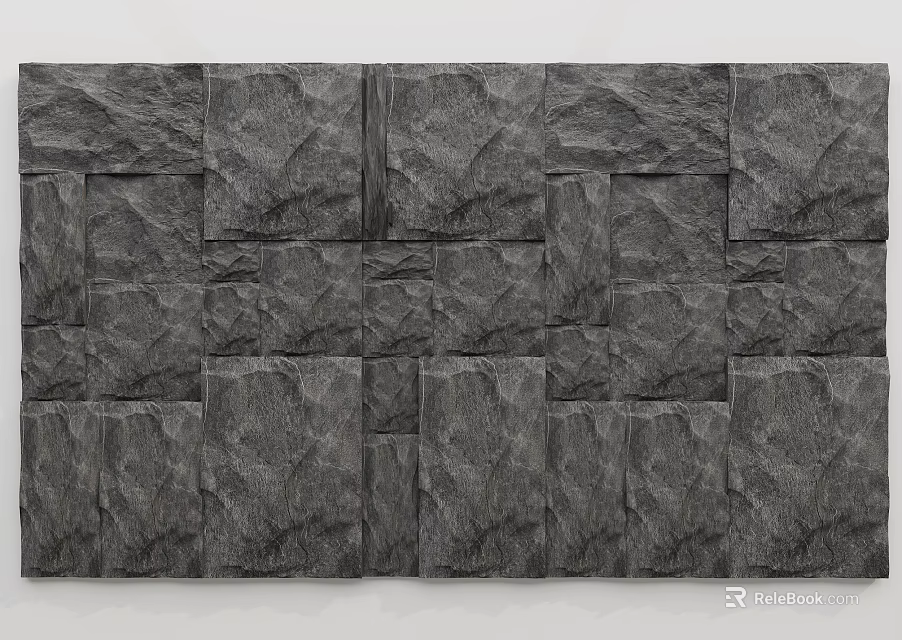 Gray Textured Stone Background Wall With Natural Irregular Block Design 3d model