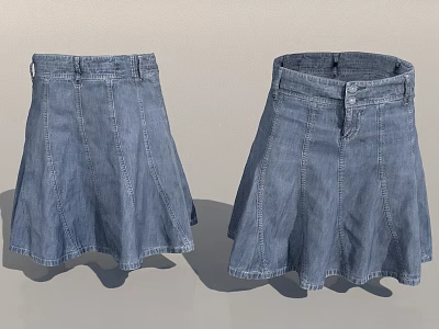 Casual Blue Denim Skirts For Women With Flared Hem And Classic Design 3d model