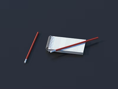 Two Red Pens With White Spiral Notebook And Lined Pages On Black Background 3d model