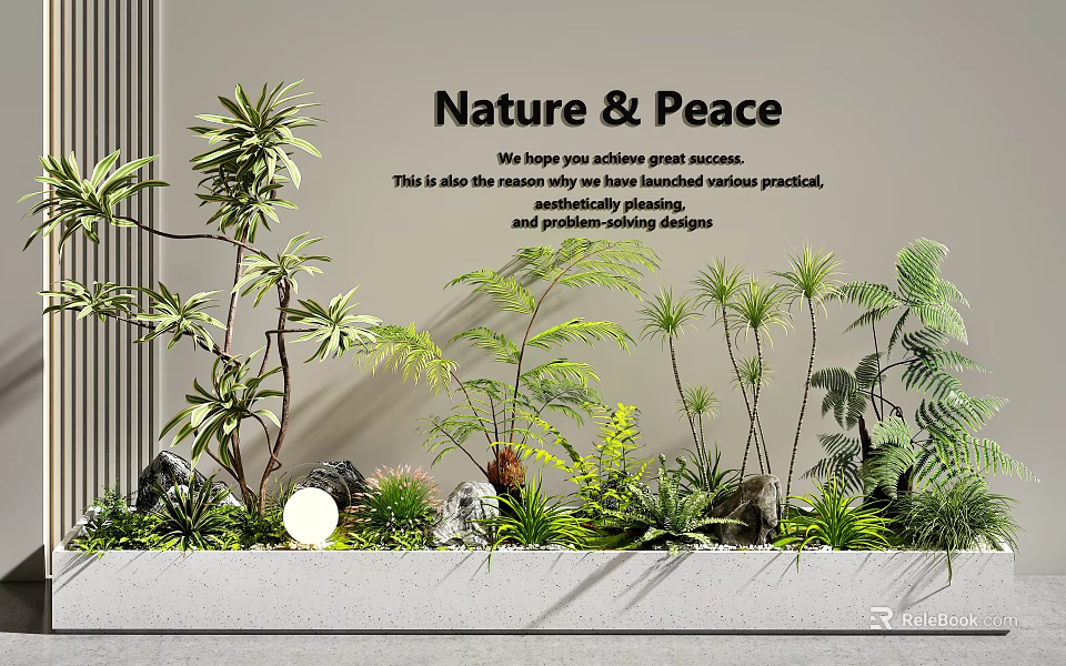 Indoor Natural Peaceful Plant Combination With Succulent Ferns Stone Decor And Pollution Reducing Design 3d model 