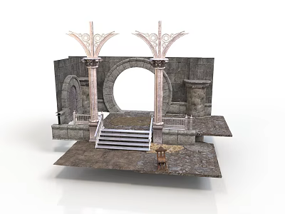 Ancient Classical Stone Building With Ornate Columns Archway And Stone Steps 3d model