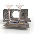 Ancient Classical Stone Building With Ornate Columns Archway And Stone Steps 3d model