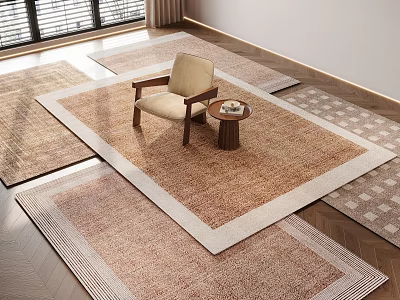 Neutral Tones Woven Square Area Rug With Accent Chair And Side Table In Living Room 3d model