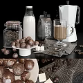 Delicious Chocolate Truffles Served With Coffee Beans Milk And Sugar Cubes