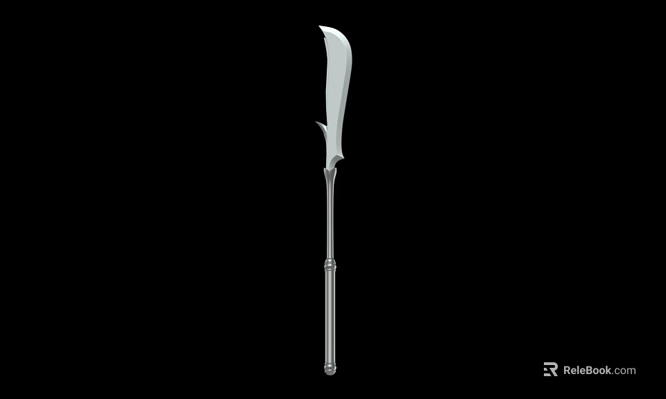 Silver Curved Blade Weapon With Long Handle Isolated On Black Background 3d model 