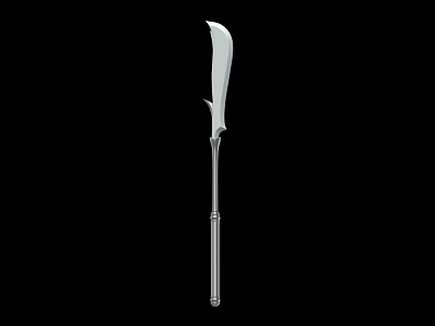 Silver Curved Blade Weapon With Long Handle Isolated On Black Background 3d model