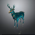 Teal Deer Sculpture With Gold Stripes And Antlers On Dark Background