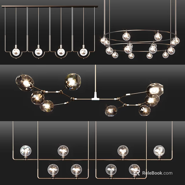 Elegant Modern Chandelier Design With Spherical Glass Bulbs And Metal Frame 3d model 