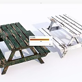 Rustic Green And White Weathered Wood Outdoor Picnic Table And Bench Set