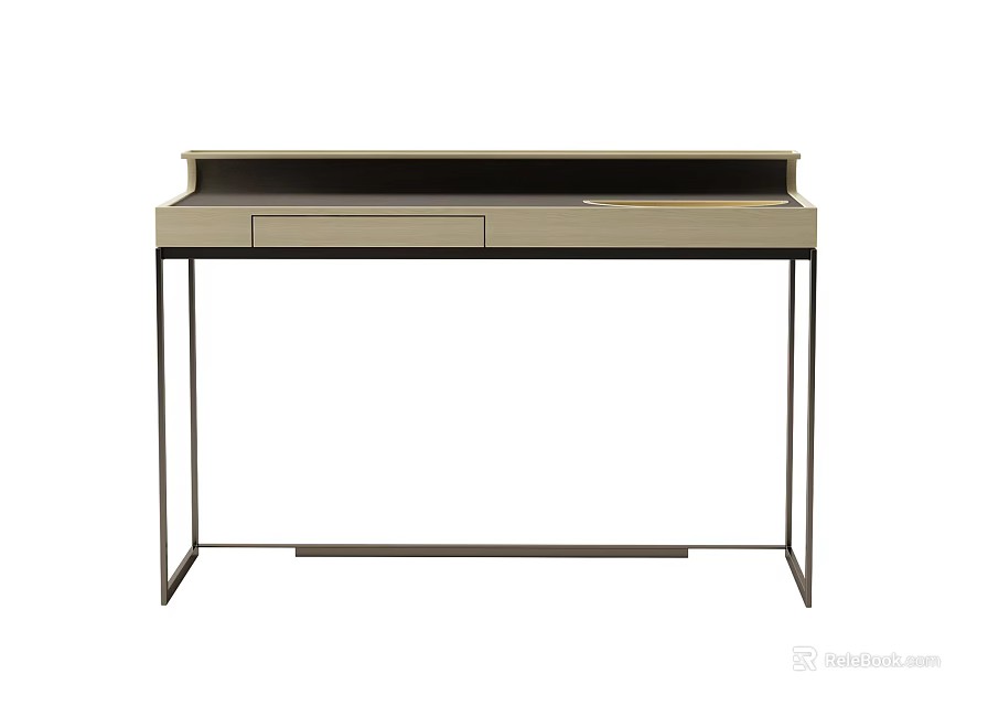 Sleek Modern Minimalist Desk Design With Wooden Top Drawer And Metal Legs 3d model 