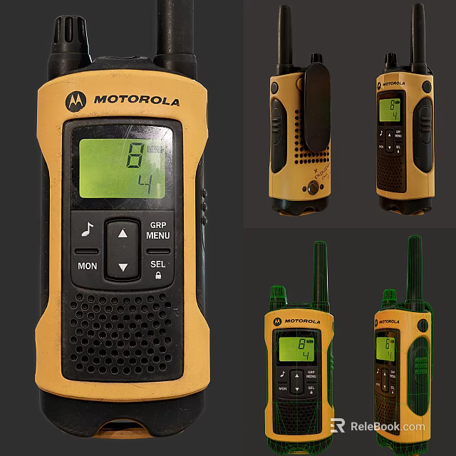 Motorola Walkie Talkie With Digital Display Control Buttons Yellow Black Design 3d model 