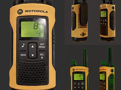 Motorola Walkie Talkie With Digital Display Control Buttons Yellow Black Design 3d model
