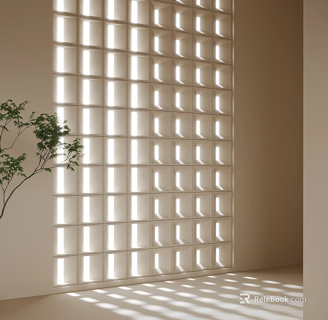 Modern Grid Partition Design With Light Patterns And Green Plant In Interior Space 3d model 