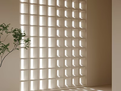 Modern Grid Partition Design With Light Patterns And Green Plant In Interior Space 3d model