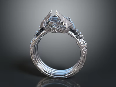 Elegant Silver Ring With Intricate Carving And Diamond Accent For Fashion Accessory 3d model