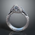Elegant Silver Ring With Intricate Carving And Diamond Accent For Fashion Accessory