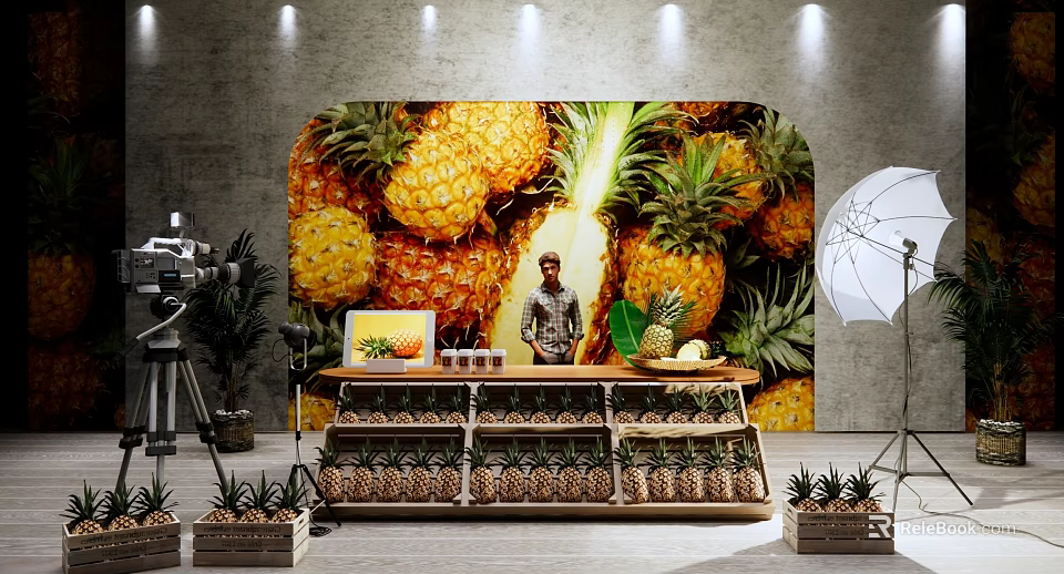Commercial Equipment For Pineapple Product Display With Retail Setup And Photography Gear 3d model 