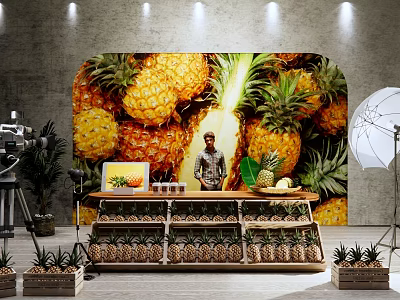 Commercial Equipment For Pineapple Product Display With Retail Setup And Photography Gear 3d model