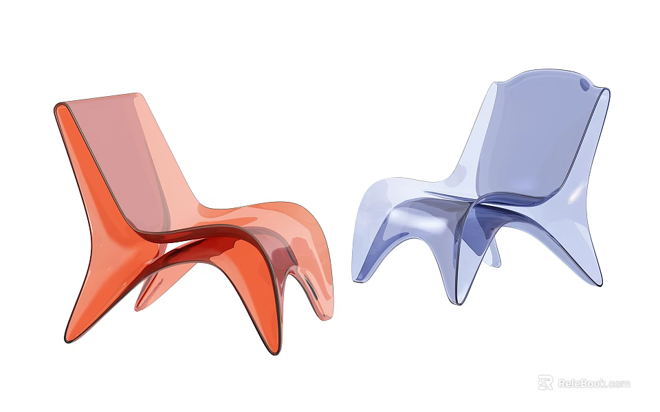 Modern Stylish Leisure Chairs With Unique Shape Transparent Acrylic And Orange Blue Colors 3d model 