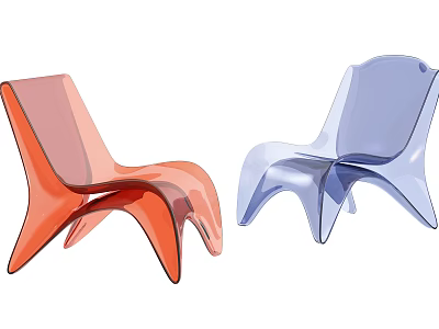 Modern Stylish Leisure Chairs With Unique Shape Transparent Acrylic And Orange Blue Colors 3d model